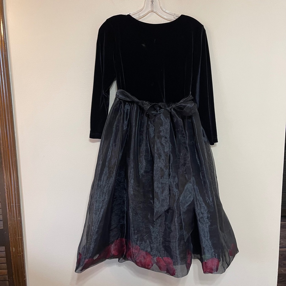Storybook Heirlooms‎ Kids Black Velvet Organza Rose Petal Dress 16 Flower Girl